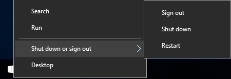Windows Start Menu - With Shut Down Commands Available